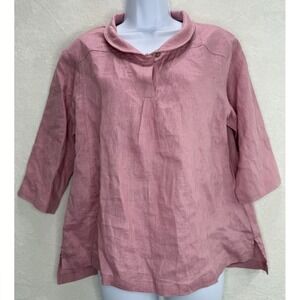 Lintico Women's Linen V-Neck Shawl Half Sleeve Top in Rosa Pastel Size Small
